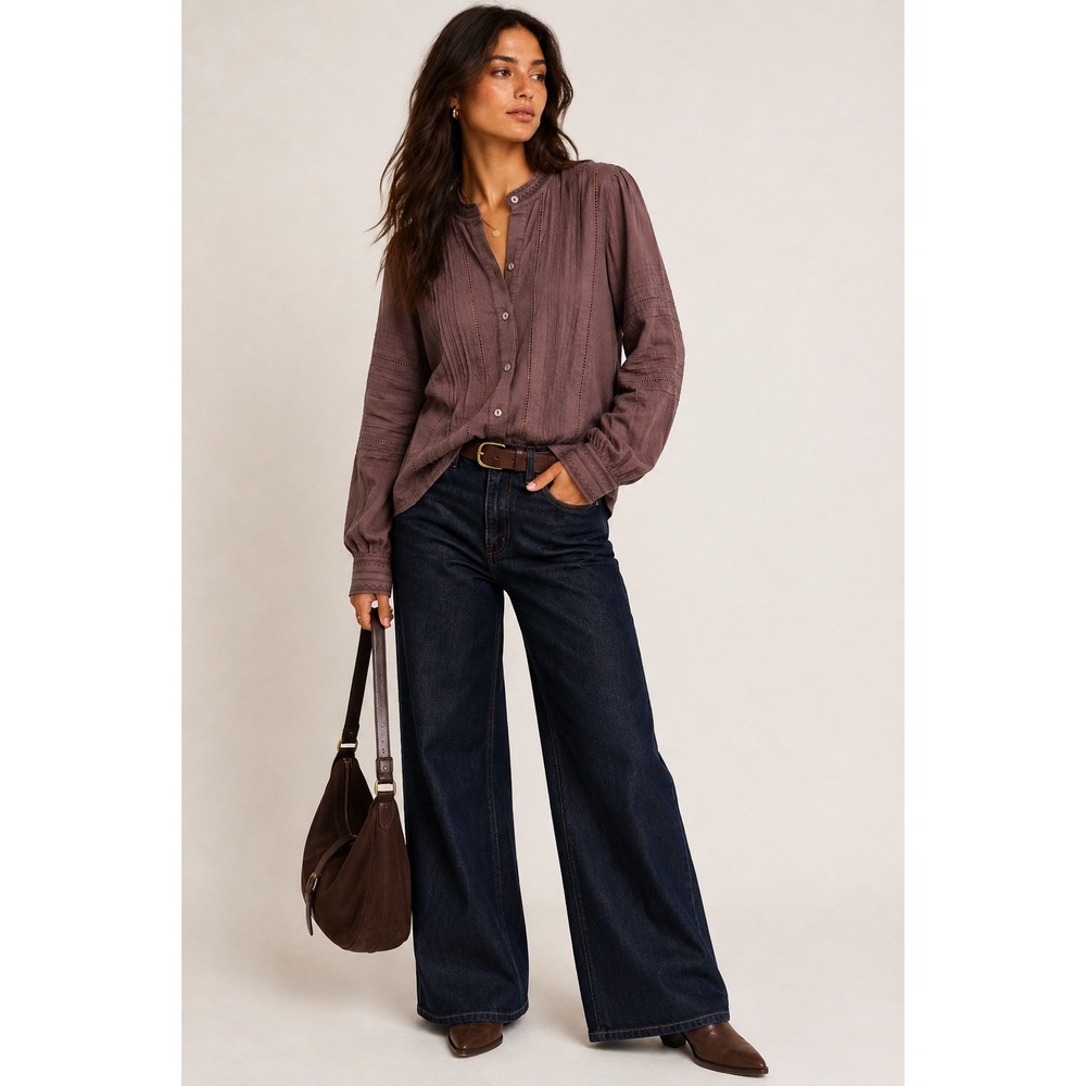 Boho Plum Pintuck Lace Olivia Blouse Ex Voto Small